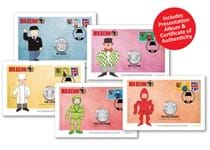 The Mr Benn Complete Cover Collection features all 5 2021 Mr Benn 50ps each on an individually designed covers with Royal Mail stamps and adjoining smilers. Postmarked 01.04.21. EL: 495