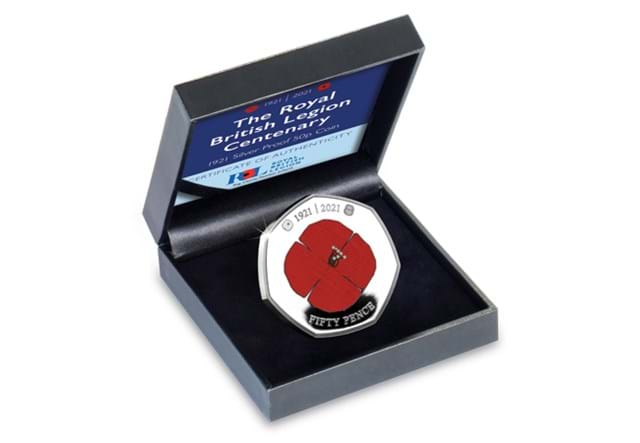 RBL Centenary Heritage Poppy Silver 50p in display box