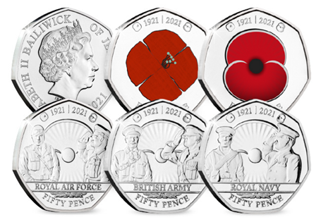 Your RBL Centenary BU 50p set features 5 brand new Jersey 50p coins - 2 of which present the modern day Poppy and the 1921 Poppy in full colour. The other 3 coins feature intricate designs