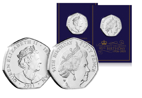 To commemorate Her Majesty's 95th Birthday, the 2021 Queen Elizabeth II 95th Birthday 50p coin has been issued, struck to a Brilliant Uncirculated finish.