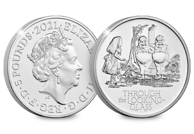2021 UK Through Looking-Glass £5 Display Card both sides of coin