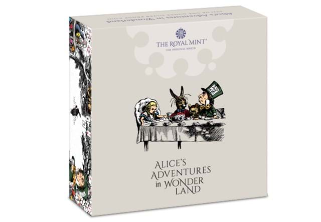 UK 2021 Alice's Adventures in Wonderland 1oz Silver Proof Coin front of pack