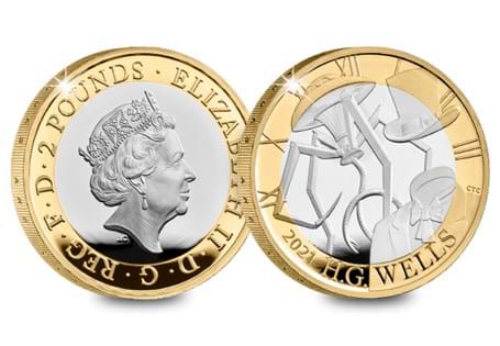 This .925 Silver Proof £2 has been issued by The Royal Mint to mark the 75th anniversary of H.G. Wells' death, presented in a presentation box from The Royal Mint with certificate of authenticity.