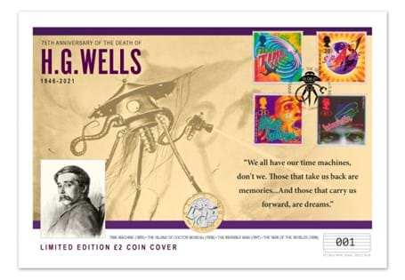 Own the H.G. Wells UK £2 Coin Cover, postmarked on the 75th anniversary of H.G. Wells' death.