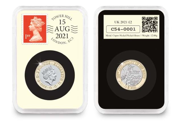 UK 2021 Sir Walter Scott £2 DateStamp Issue both sides of coin in slab