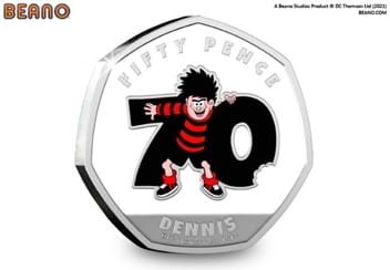 2021 Dennis's 70th Anniversary Silver 50p Coin Reverse