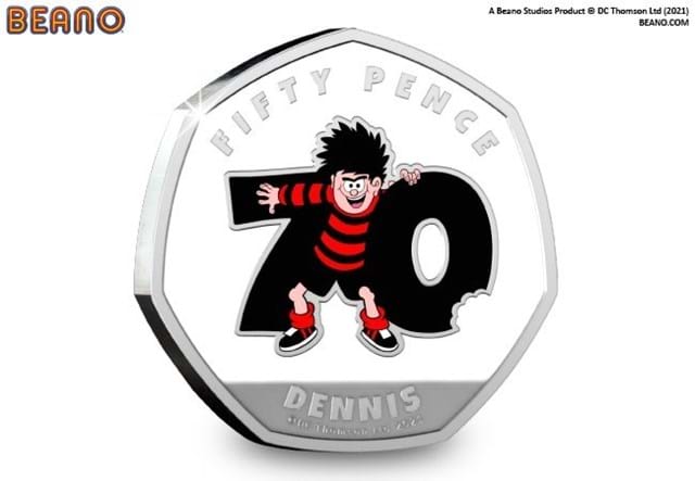 2021 Dennis's 70th Anniversary Silver 50p Coin Reverse