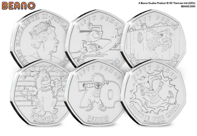 The Official Dennis's 70th Anniversary 50p Set Obverse and Reverses