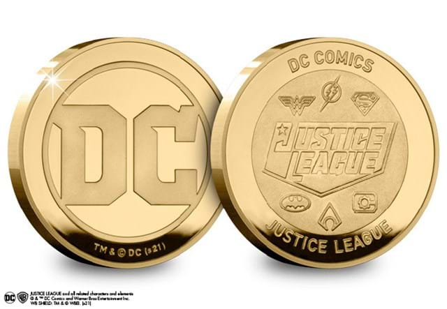 Both sides of the Official Justice League Commemorative