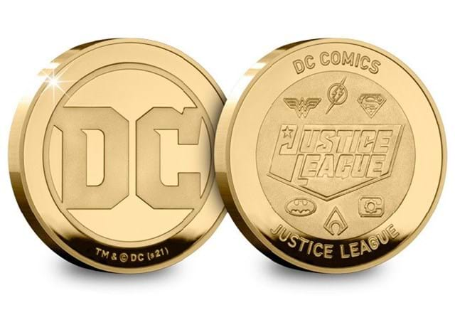 Both sides of DC Justice League Medal Comemmorative