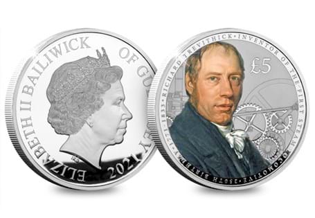 The Richard Trevithick £5 coin struck to commemorate the 250th Anniversary of the birth of Richard Trevithick. Struck from .925 Silver to a Proof finish.