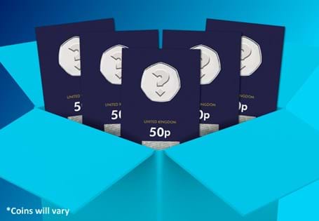 The Mystery CERTIFIED BU 50p Bundle includes five randomly selected BU 50p coins. Each coin comes protectively encapsulated in Official Change Checker packaging.
