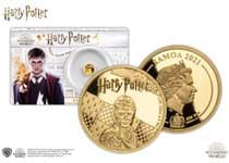 This new Harry Potter coin features Potter himself on an 11mm diameter. Small gold coins have become a collecting phenomenon, much like Harry himself! Struck from .999 gold with an EL: 5,000.