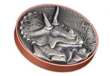 2022 Bi-Metal Triceratops Supersize Silver Coin Reverse at an angle