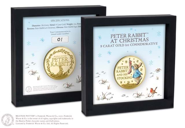 Gold Proof Peter Rabbit Commemorative Obverse and Reverse in Presentation Case