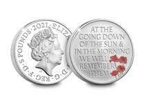 The official Remembrance Day £5 coin issued by The Royal Mint. Struck from .925 Silver to a Proof finish and features a coloured poppy design. Comes in Royal Mint presentation box with certificate.