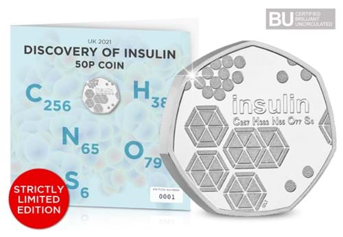 2021 UK Discovery of Insulin 50p Display Card Strictly Limited Edition