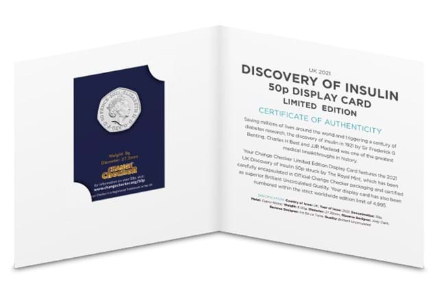 2021 UK Discovery of Insulin 50p Display Card Inside