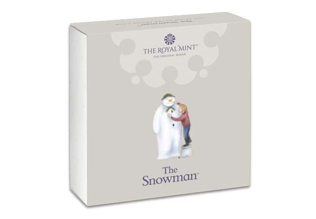 UK 2021 The Snowman Silver Proof 50p Coin front of packaging