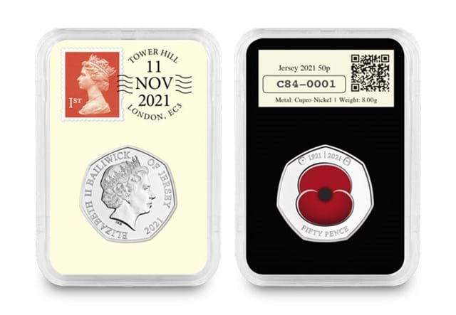 RBL Modern Iconic Poppy 50p Coin in Datestamp Capsule Obverse and Reverse