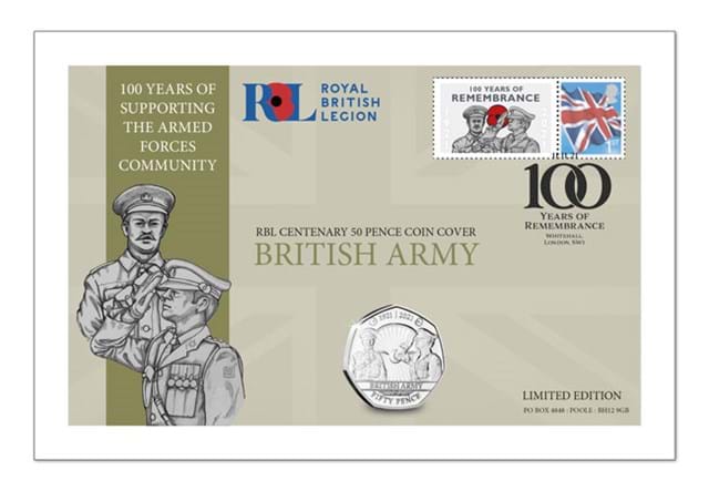 RBL Centenary 50 Pence Coin Cover British Army Front