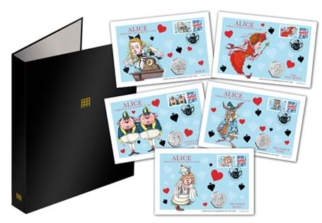 Your Alice Through the Looking Glass Cover Collection features the five coins from Isle of Man, alongside Philatelic Labels and artwork. Limited to 750 worldwide.