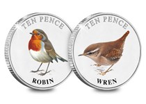 This stunning 2021 Guernsey 10p Garden Birds Pair features illustrations of the much loved Robin and Wren. The coins are limited to just 19,995, struck to a frosted BU quality.
