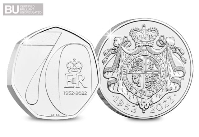 2022 Platinum Jubilee BU 50p and £5 Reverses  with BU logo