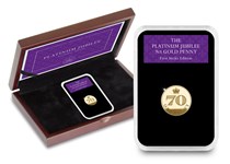 This Penny has been struck from 9 Carat Gold on the anniversary of Her Majesty's Platinum Jubilee. Comes complete with a Certificate of Authenticity — just 300 struck on the 6th February 2022.