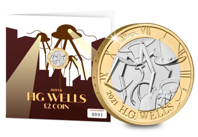 H. G. Wells £2 Reverse alongside Display Card