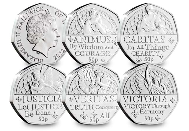 Jersey Virtues of the Queen 50p Set all Reverses and Obverse