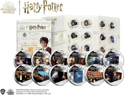 Your Harry Potter coin set features 12 Silver Proof coins each with colour images on from the first Harry Potter film, the Philosophers Stone. 2021 marked the 20th anniversary. Presented in folder.