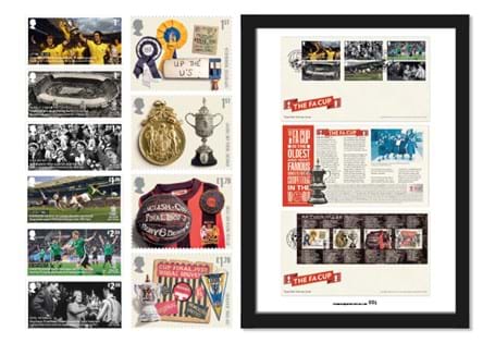 The FA Cup Stamp Framed Edition features Royal Mails 6v stamps on postmarked First Day Cover, alongside an additional 4 stamps on the Miniature Sheet. EL: 750. Presented in frame.