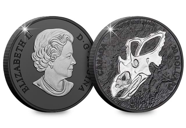 Canada 2022 Discovering Dinosaurs: Mercury's Horned Face Silver Proof Coin Obverse and Reverse