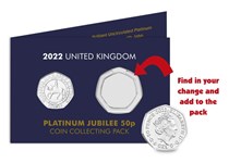 This collecting pack includes the Platinum Jubilee 50p with space for you to display your own 50p from your change. The Brilliant uncirculated 50p has been protectively encapsulated.