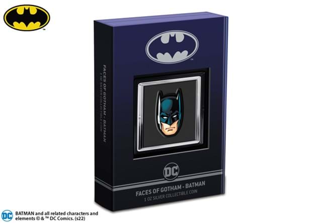 The Face of Batman 1oz Silver Coin front of display box