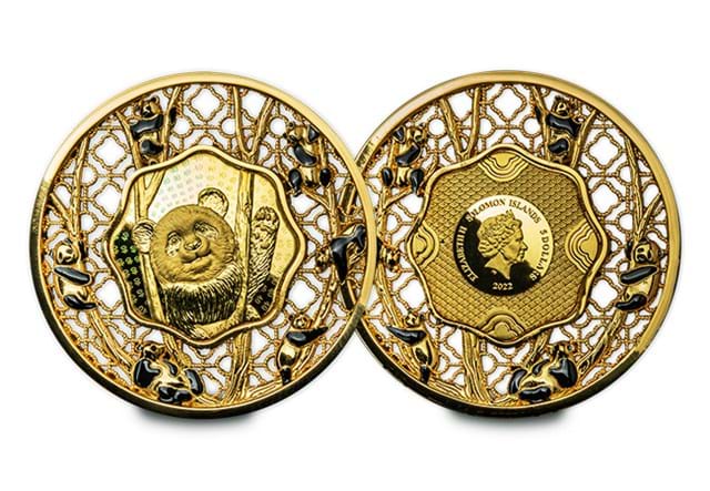 Gold Edition Filigree Panda Coin Reverse and Obverse