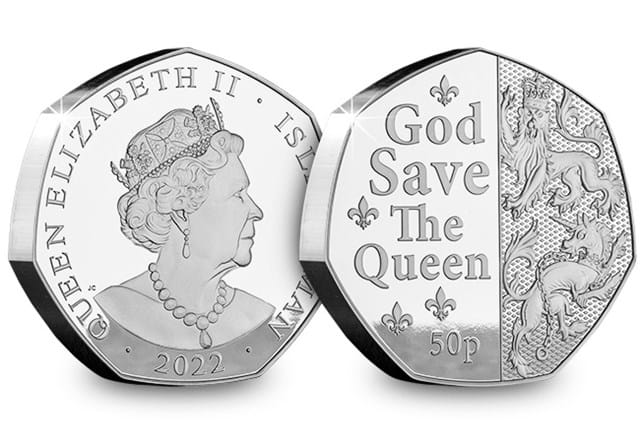 The God Save The Queen 5oz Silver Proof 50p Obverse and Reverse