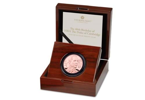 2022 The Duke Of Cambridge 40th Birthday Gold Proof Coin Obverse In Box
