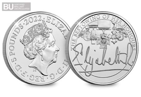 This coin has been issued to celebrate the Queen's Reign featuring a range of medals on the design.