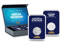 The Change Checker Platinum Jubilee Weekend Celebration 50p Set brings together the 2018 Paddington at the Palace 50p alongside the 2022 Platinum Jubilee 50p.