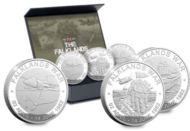 DN 2022 Falklands War Bi Metallic Silver with coins enlarged