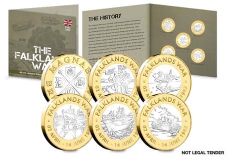 This set of Falklands 40th Anniversary Commemoratives includes 5 medals that each feature a different key aspect from the conflict. 