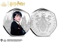 The Official Harry Potter 50p Coin has been struck to a Silver Proof finish and features artwork from the first film - Harry Potter and the Philosopher's Stone.