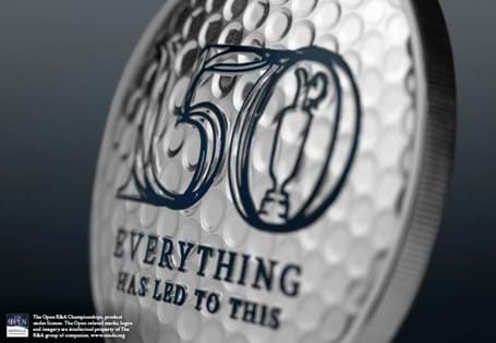The 150th Open Silver 5oz Commemorative is struck from .999 Fine Silver. A striking 3D high-relief domed effect mimics the appearance of a golf ball. 