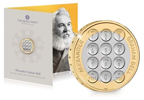 UK 2022 Alexander Graham Bell £2 BU Pack With Coin Reverse Enlarged