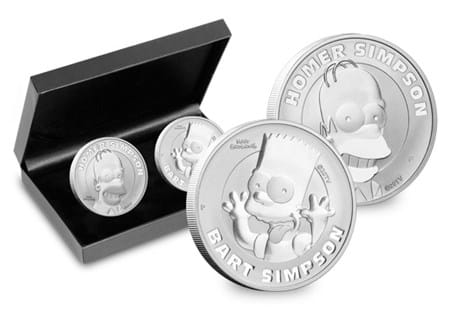 These officially licensed Homer & Bart Simpson coins have been issued by the Perth Mint and struck from 1oz of 99.99% silver.