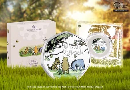 This is the official 2022 Winnie the Pooh and Friends 50p issued by The Royal Mint. It has been struck from .925 silver to a proof finish.