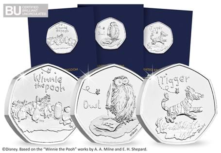 This Collection includes all three United Kingdom Winnie the Pooh 50ps issued in 2021: Winnie the Pooh & Friends, Owl and Tigger. Each coin has been struck to a Brilliant Uncirculated quality.