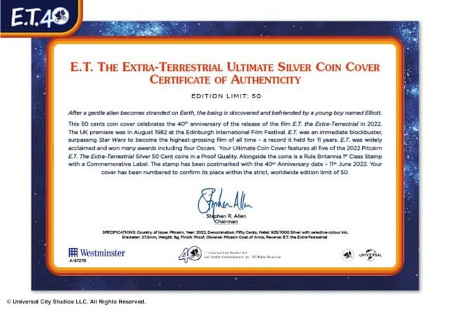 E.T. Silver 50 Cent Coin Cover Certificate